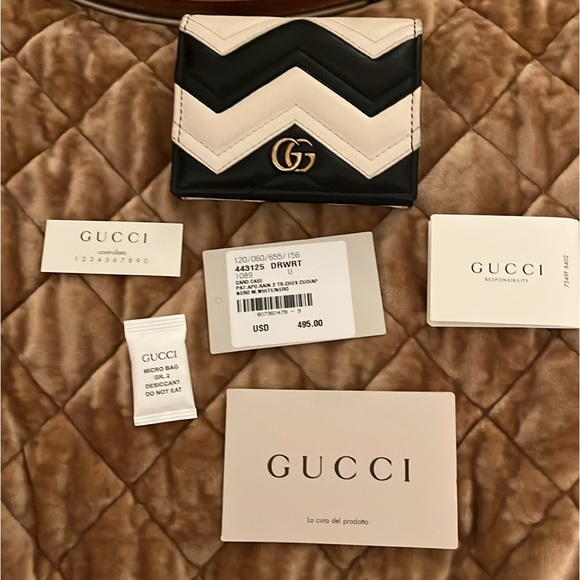 Gucci Black and White GG Marmont Matelassé Chevron Card Case Wallet - Picture 3 of 9